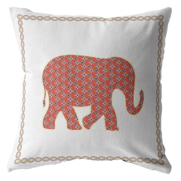 18 in. Elephant Boho Suede Throw Pillow, Orange, White & Cream
