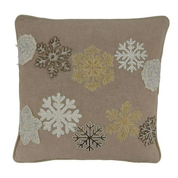 18 in. Embroidered Snowflake Square Pillow Cover Only, Natural