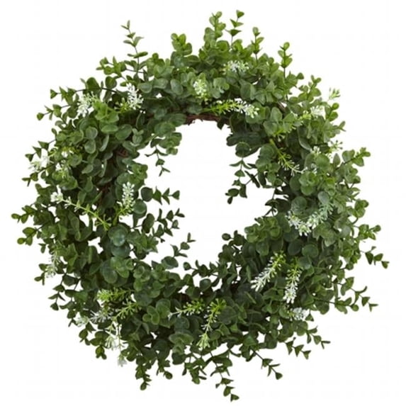 18 in. Eucalyptus Double Ring Wreath With Twig Base