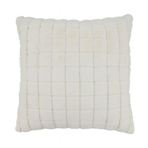 18 in. Furry Framework Grid Faux Rabbit Fur Square Down Filled Throw Pillow, Ivory