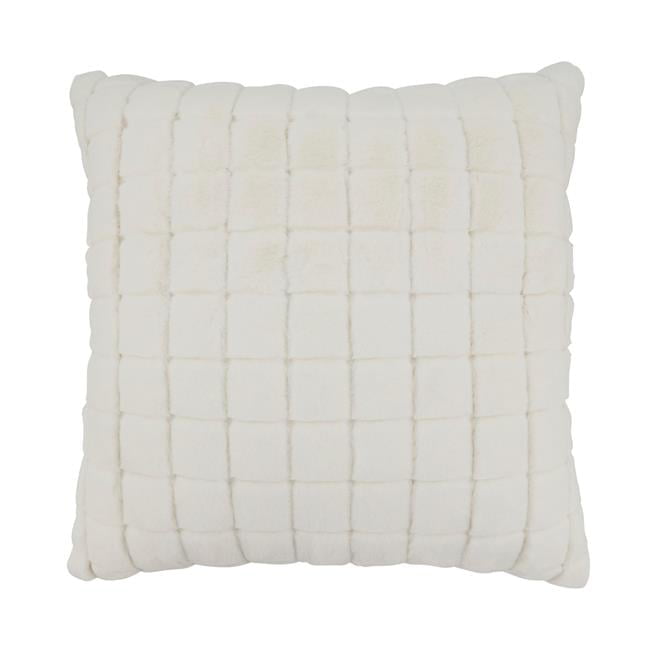 Ivory Grid Faux Rabbit Fur Square Throw Pillow 18"