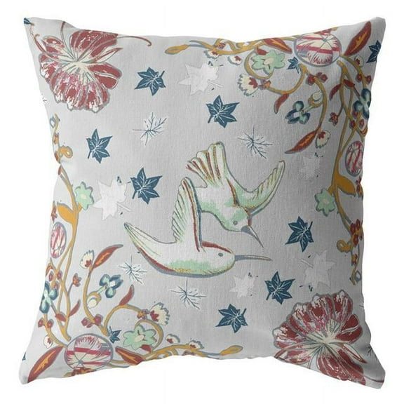 18 in. Gray Bird Decorative Suede Throw Pillow