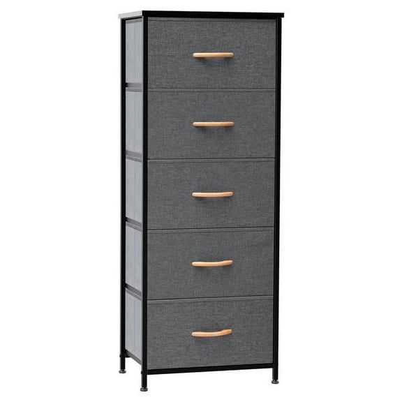 18 in. Gray, Black Steel & Fabric Five Drawer Chest