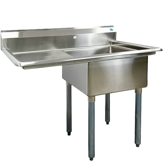 NSF 39 in. Heavy-Duty Stainless Steel Sink, Left Drain Board Single Compartment Sink