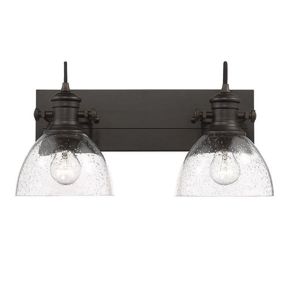 18 in. Hines 2 Light Rubbed Bronze Bath Vanity Fixture Wall Light in Seeded Glass