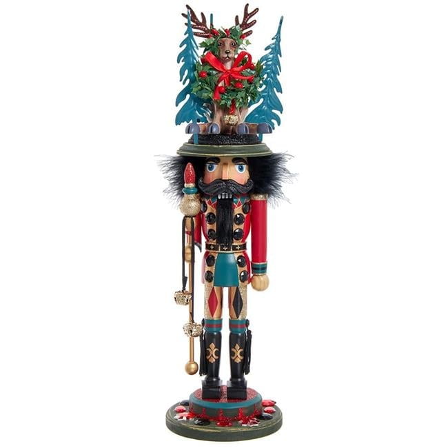 18-Inch Multicolored Wooden Nutcracker with Deer Hat