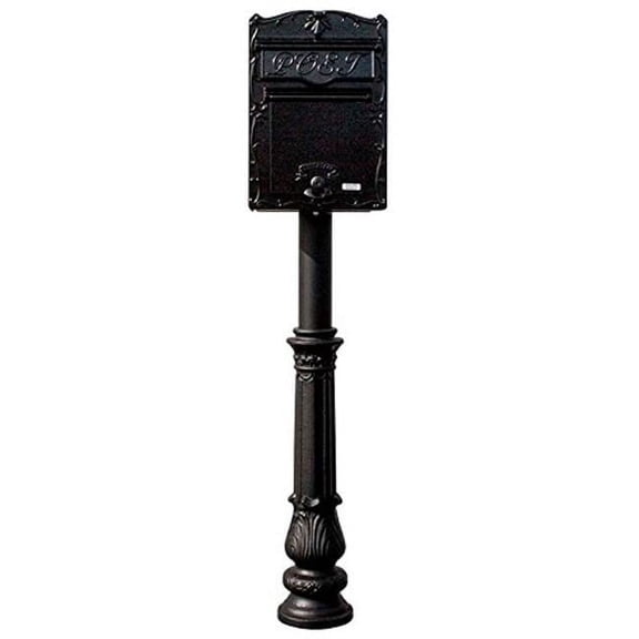 18 in. Kingsbury FRONT Retrieval Mailbox with Hanford Post & Decorative Fluted Base - Black