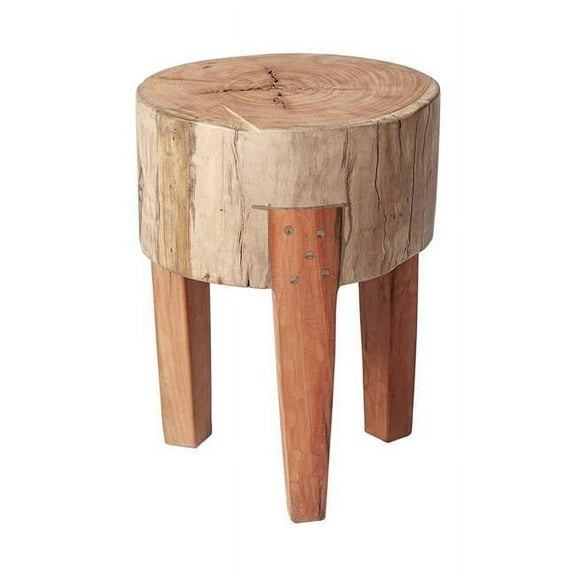 18 in. Modern Farmhouse Reclaimed Wood Stool, Natural Brown