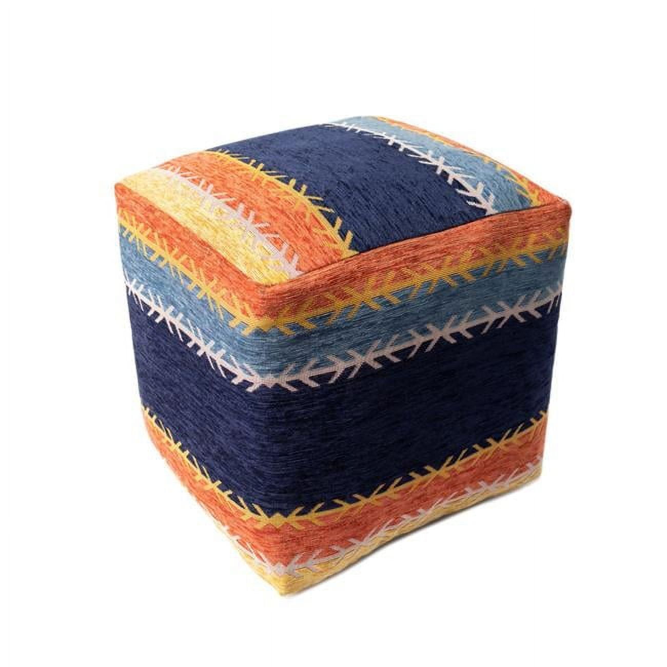 Multicolor Velvet Square Pouf with Transitional Design, 18"x18"x18"