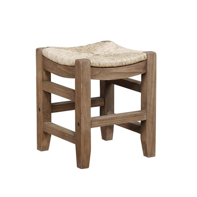 Rustic Industrial 18" Pine Wood Stool with Natural Rush Seat