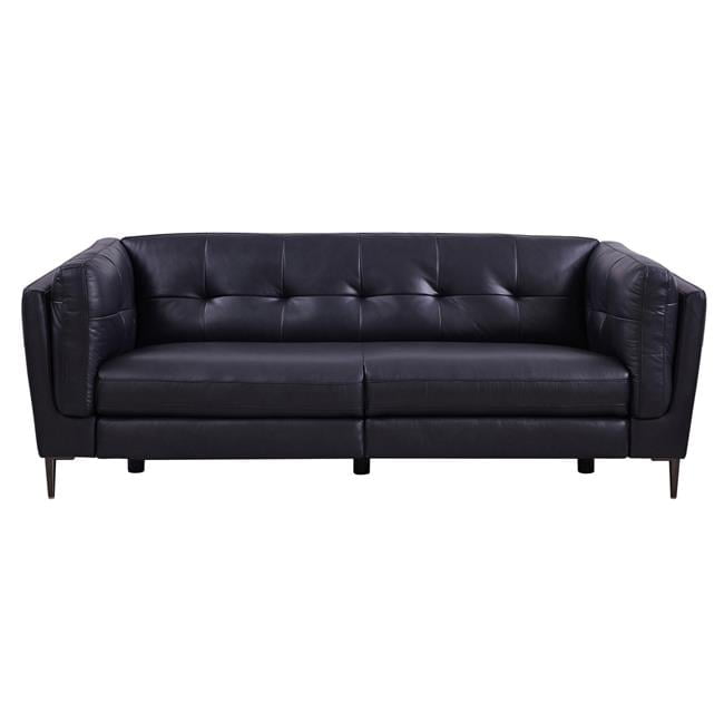 Navy Tufted Leather Power Reclining Sofa with Wood Frame
