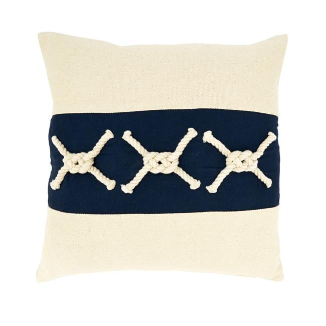 Nautical Blue and Beige Rope Knots Appliqué Throw Pillow, 18"x18"
