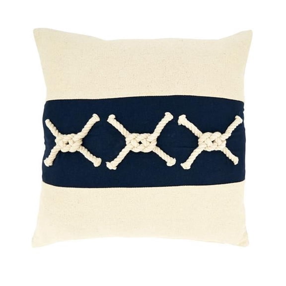 18 in. Rope Knots Applique Poly Filled Throw Pillow, Navy Blue