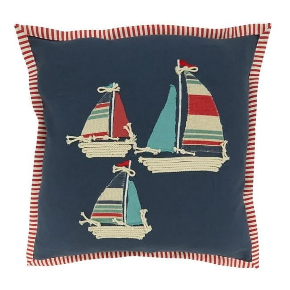 18 in. Sail Boats Applique Throw Pillow with Down Filling