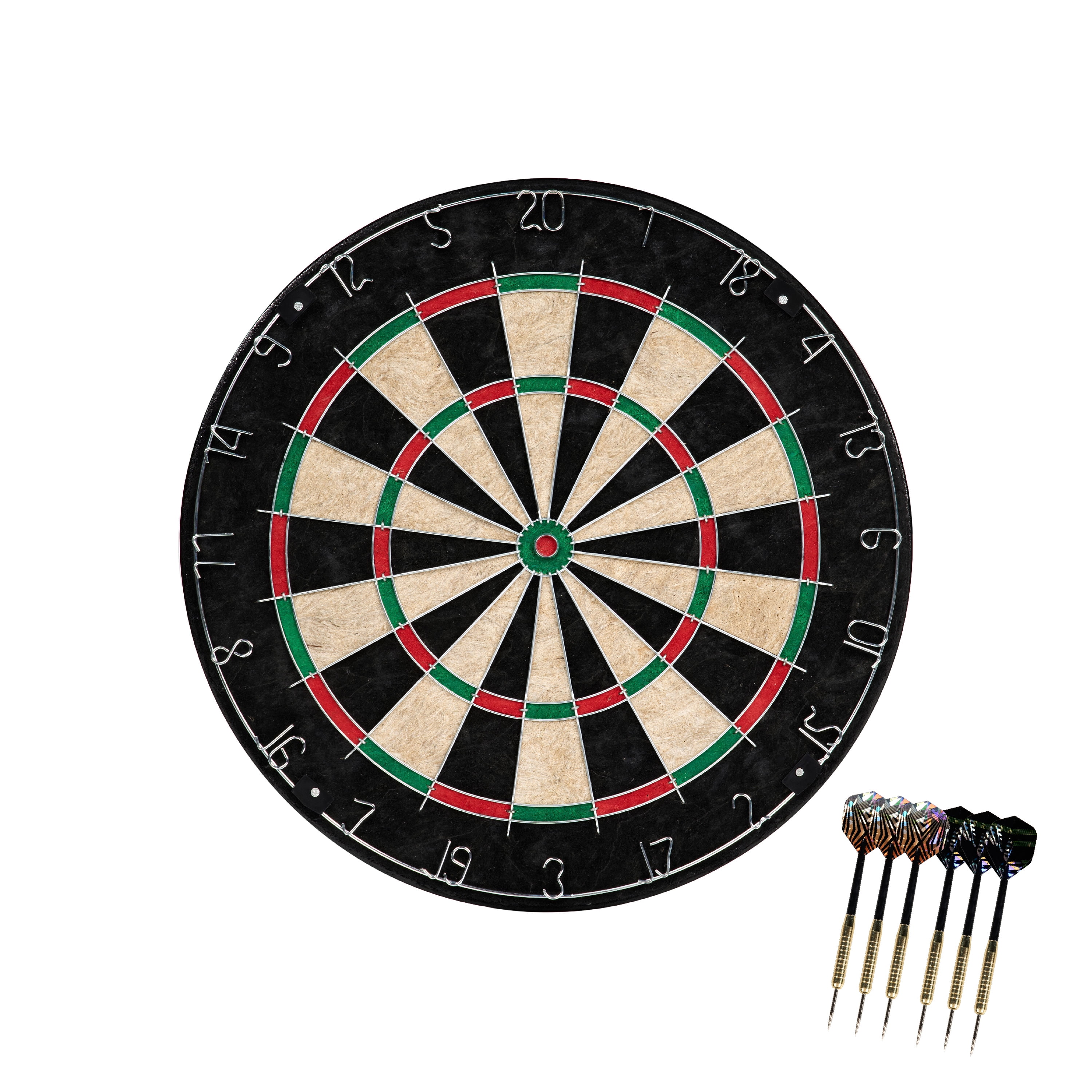 18-in Sisal Dartboard with Staple-Free Bullseye and Steel Tip Dart Set by MD Sports