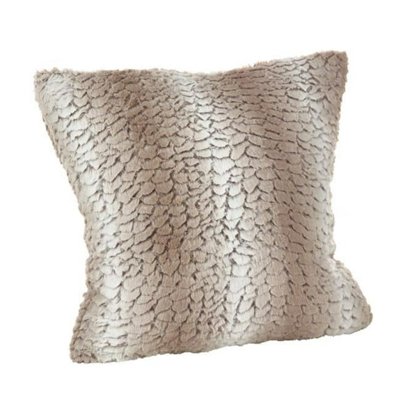 18 in. Square Juneau Faux Fur Throw Pillow, Natural
