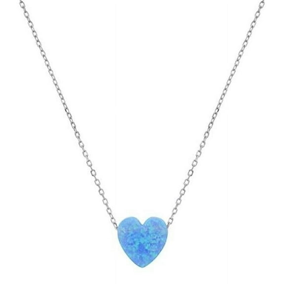18 in. Sterling Silver Blue Opal Heart Necklace