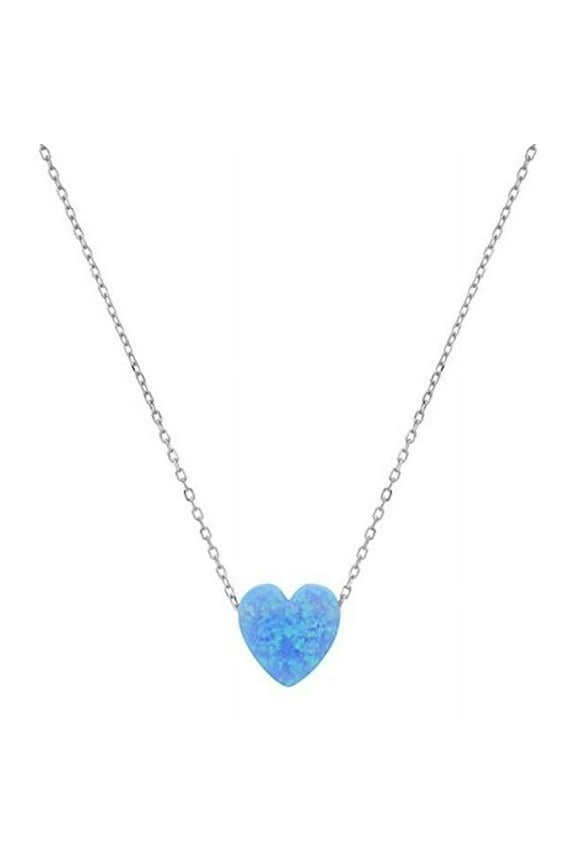 18 in. Sterling Silver Blue Opal Heart Necklace