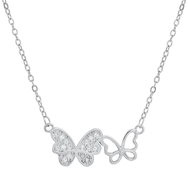 【STONEHENgE】Silver Material Butterfly Cubic Necklace X0018 18 in. Sterling Silver Butterfly Cubic Zirconia Necklace