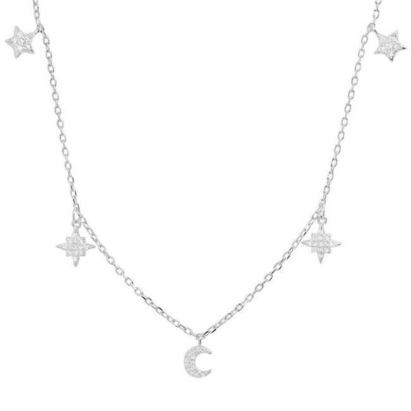 18 in. Sterling Silver Cubic Zirconia Dangling Celestial Necklace