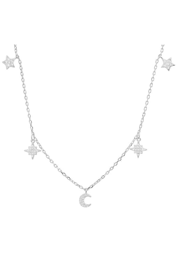 18 in. Sterling Silver Cubic Zirconia Dangling Celestial Necklace