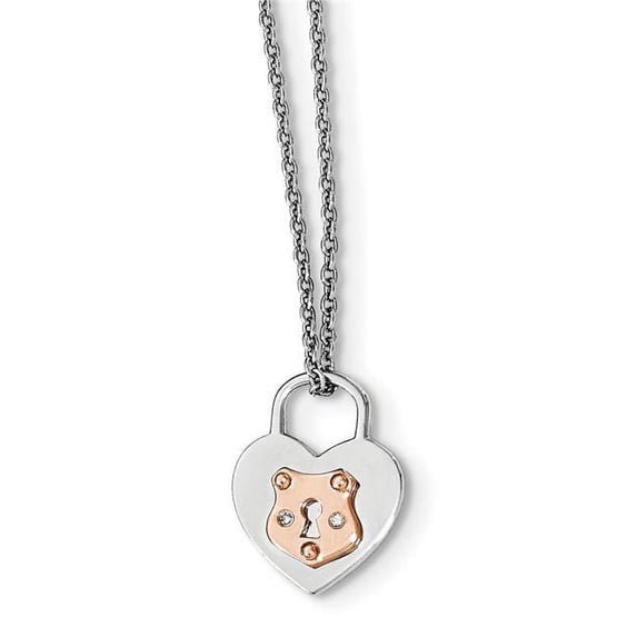 18 in. Sterling Silver Diamond Rose Gold-Plated Heart Lock with 2 in. Extender Necklace - Polished