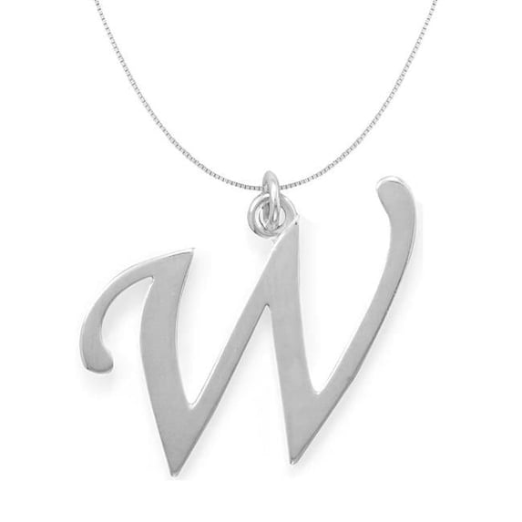 18 in. Sterling Silver Initial Letter W Pendant with 0.70 mm Thin Box Chain