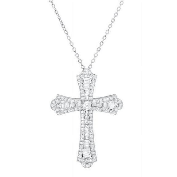 18 in. Sterling Silver Luxurious Cubic Zirconia Cross Pendant
