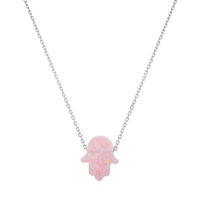 18 Sterling Silver Pink Opal Hamsa Necklace