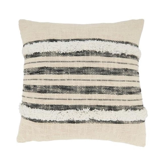 18 in. Stripe Serenity Tufted Square Throw Pillow Cover, Natural