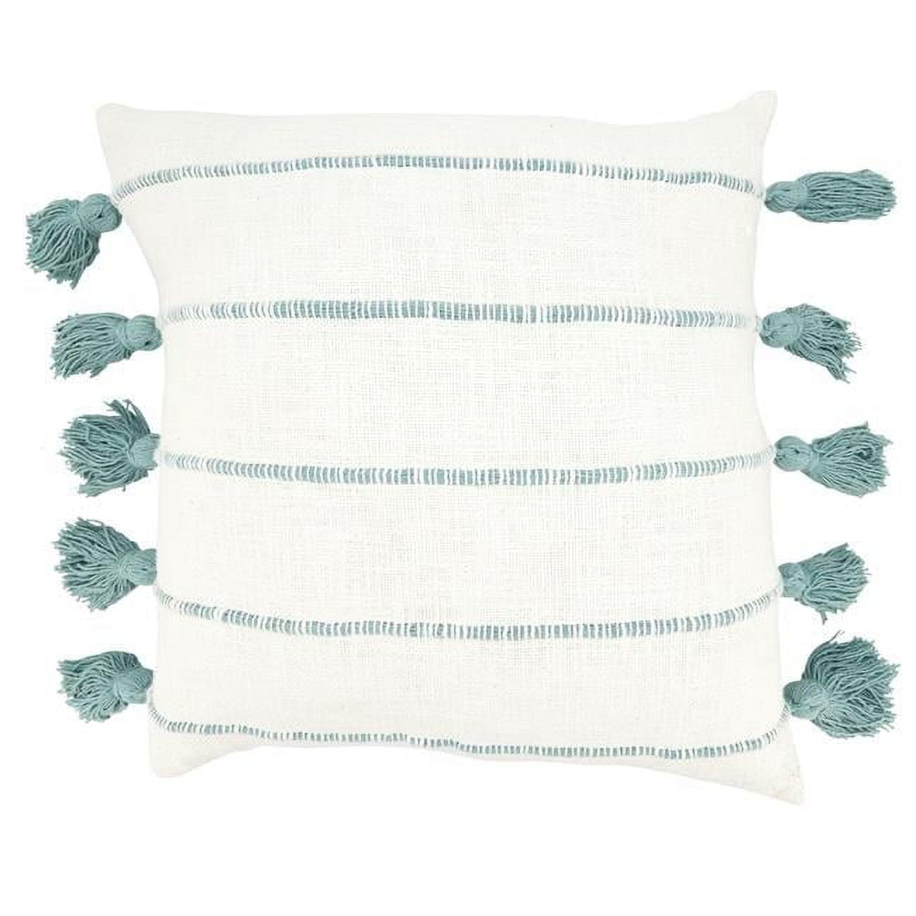 Mint Cotton Tassel Stripe Euro Throw Pillow Cover 18x18