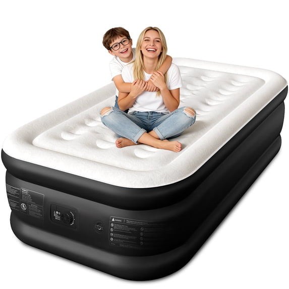 Twin XL Air Mattress with Built-in Pump and 500-lb Capacity - 18" Raised Inflatable Guest Bed with 80" Extra Length for Tall Sleepers & 2-Minute Fast Inflation - Black