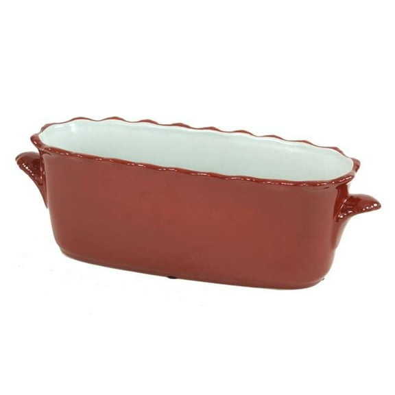 18 in. Unisex Oval Red Porcelain Bowl - Green