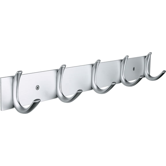 18 in Wall-Mounted Hook Rail with 5 Double Coat Hooks, Zinc Alloy, Sand Chrome