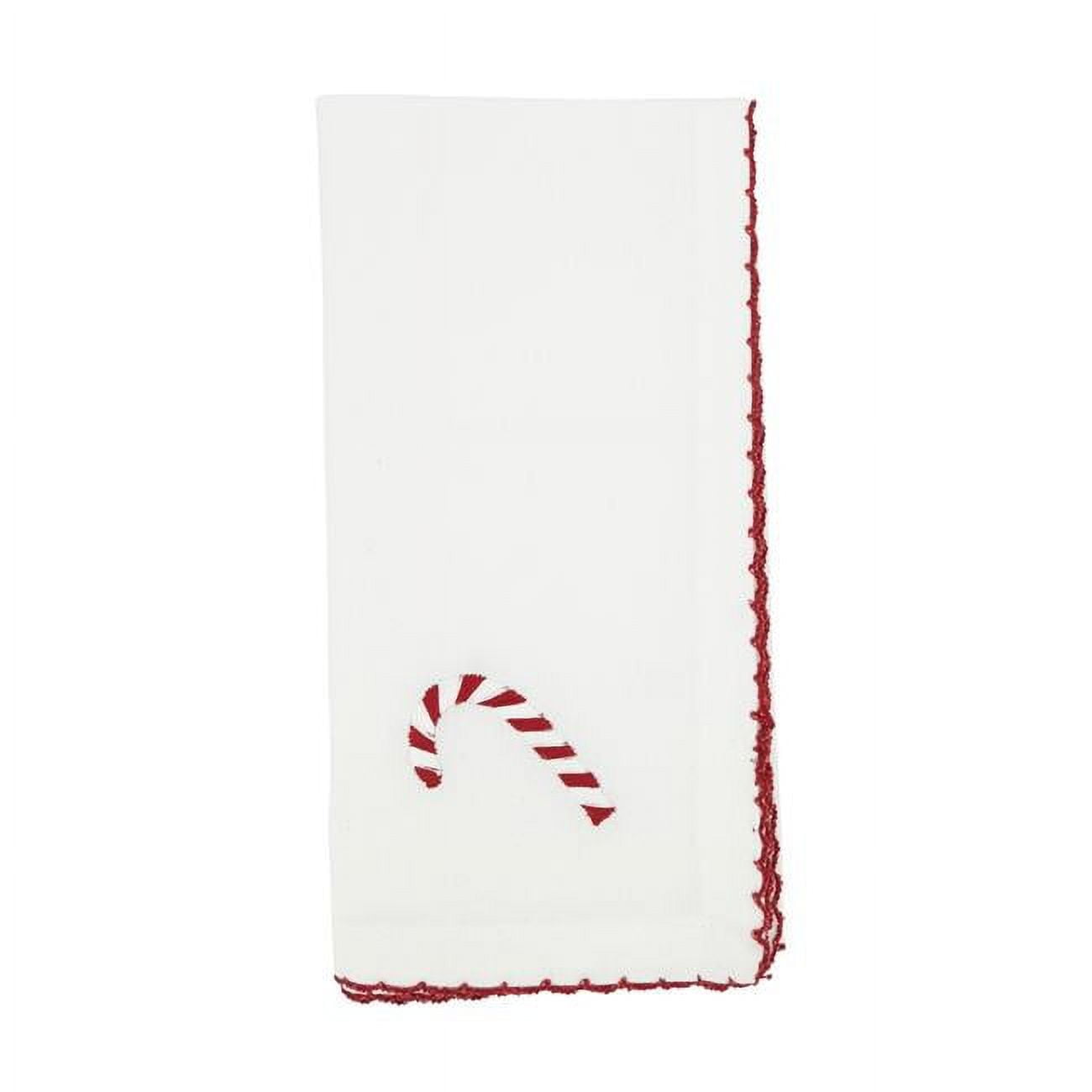 Whimsical White Cotton Candy Cane Napkin Set with Red Stitching
