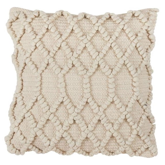 18 in. Wool Blend Diamond Weave Throw Pillow Cover, Ivory