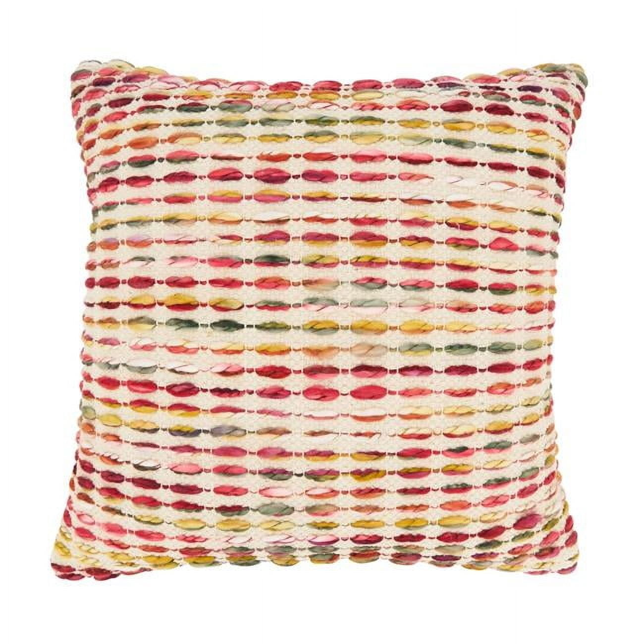 18" Multicolor Cotton-Acrylic Rainbow Stripe Throw Pillow
