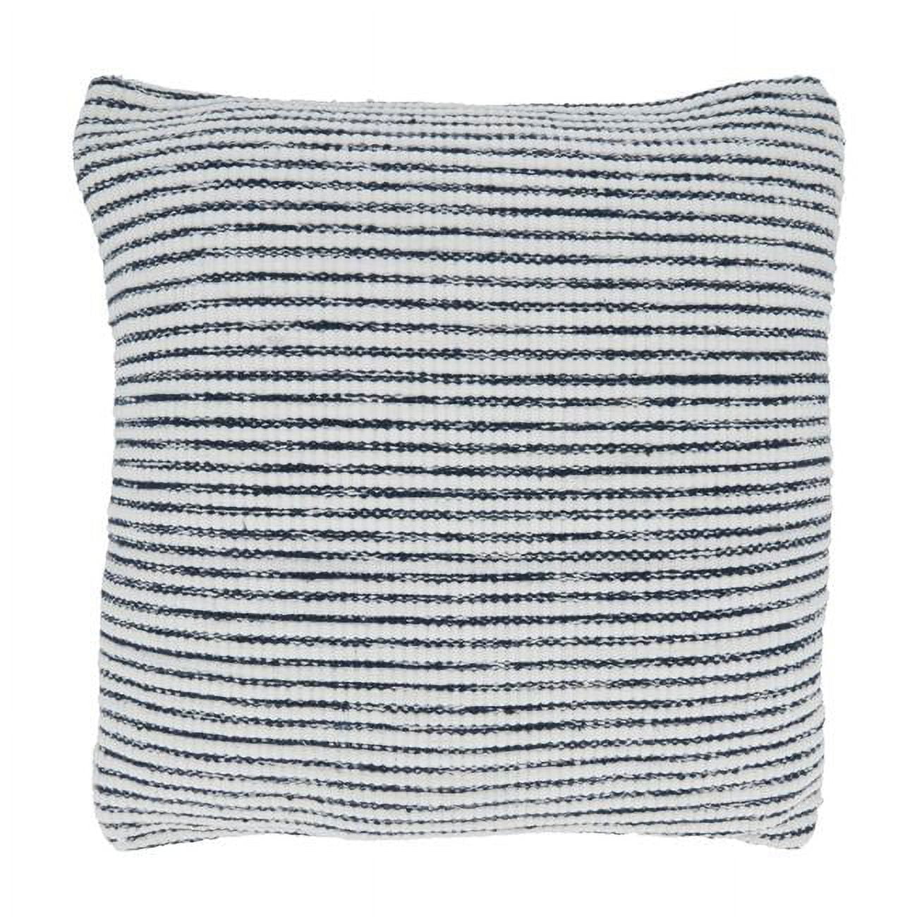 Cozy Coastal 23" Square Blue and Black Striped Cotton Throw Pillow