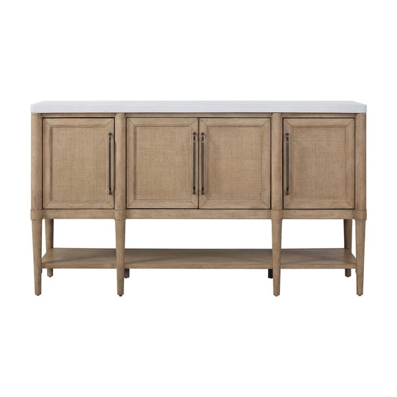 18 in deep, power connection - Cane doors on cement top server - Patio dining area - Storage for patio dining