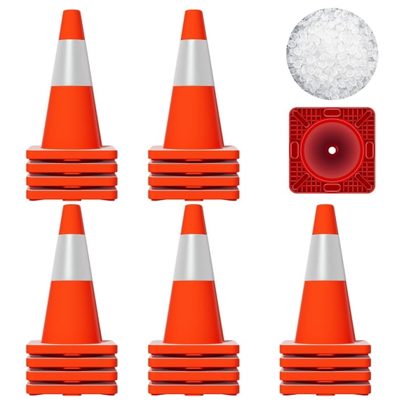 18 inch 20 pcs Orange PVC Traffic Cones, High Visibility Reflective Heavy Duty Stable Base Stackable Safety Cones for Construction Sites Parking Lot Traffic Control