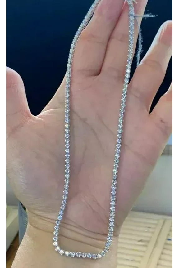 18 inch 20Ct Lab Created Diamond Round Tennis Necklace 14K White Gold Plated Silver 3MM