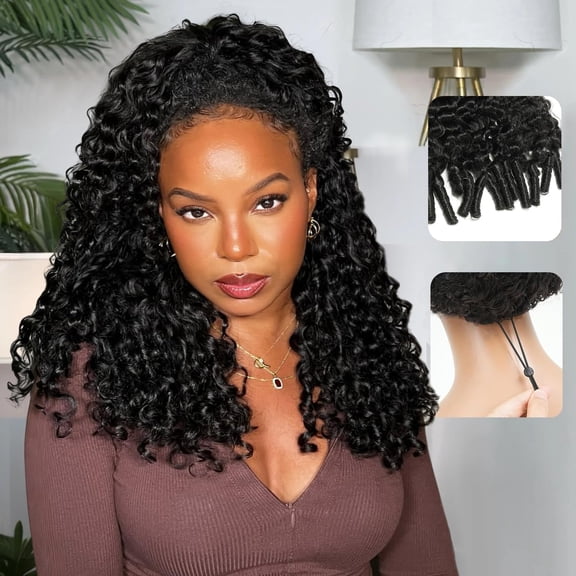 18 inch 3 In 1 Half Wig Human Hair Burmese Curly Glueless Drawstring Human Hair Wig 3/4 Burmese Curly Half Wigs Daily Wear for Women