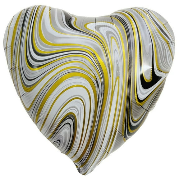 18 inch Agate Heart - Black & Gold Foil Mylar Balloon - Party Supplies Decorations