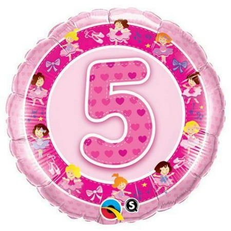 18 inch Age 5 Pink Ballerinas Qualatex Foil Mylar Balloon - Party Supplies Decorations