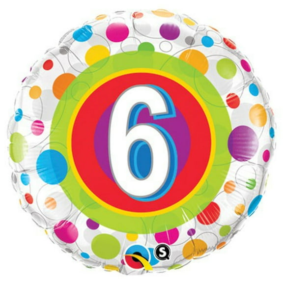 18 inch Age 6 Colorful Dots Qualatex Foil Mylar Balloon - Party Supplies Decorations