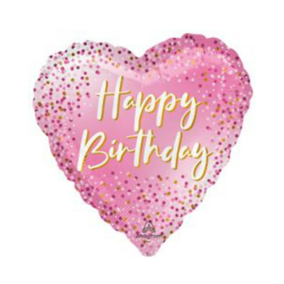 18 inch Anagram Happy Birthday Pink Sparkle Heart Foil Mylar Balloon - Party Supplies Decorations