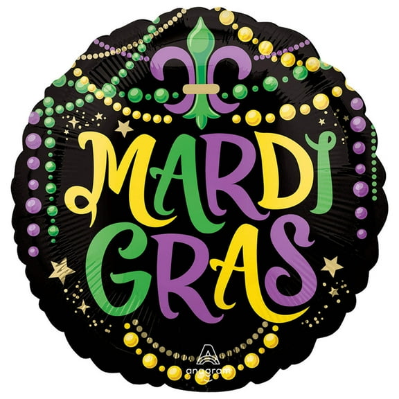 18 inch Anagram Mardi Gras Glittering Beads Foil Mylar Balloon - Party Supplies Decorations