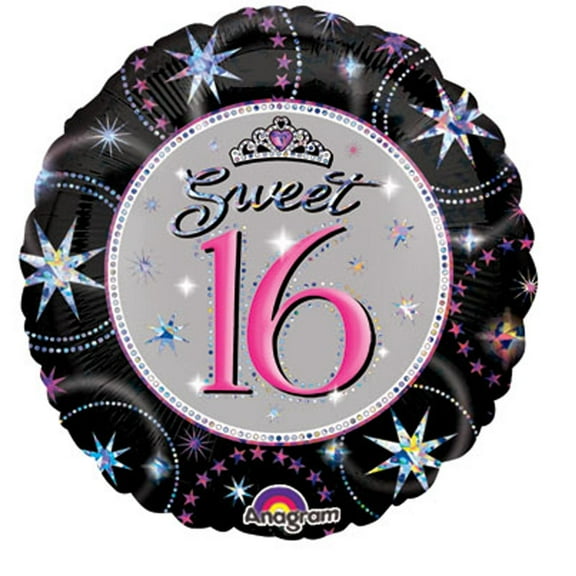 18 inch Anagram Sweet 16 Sparkle Prismatic Foil Mylar Balloon - Party Supplies Decorations