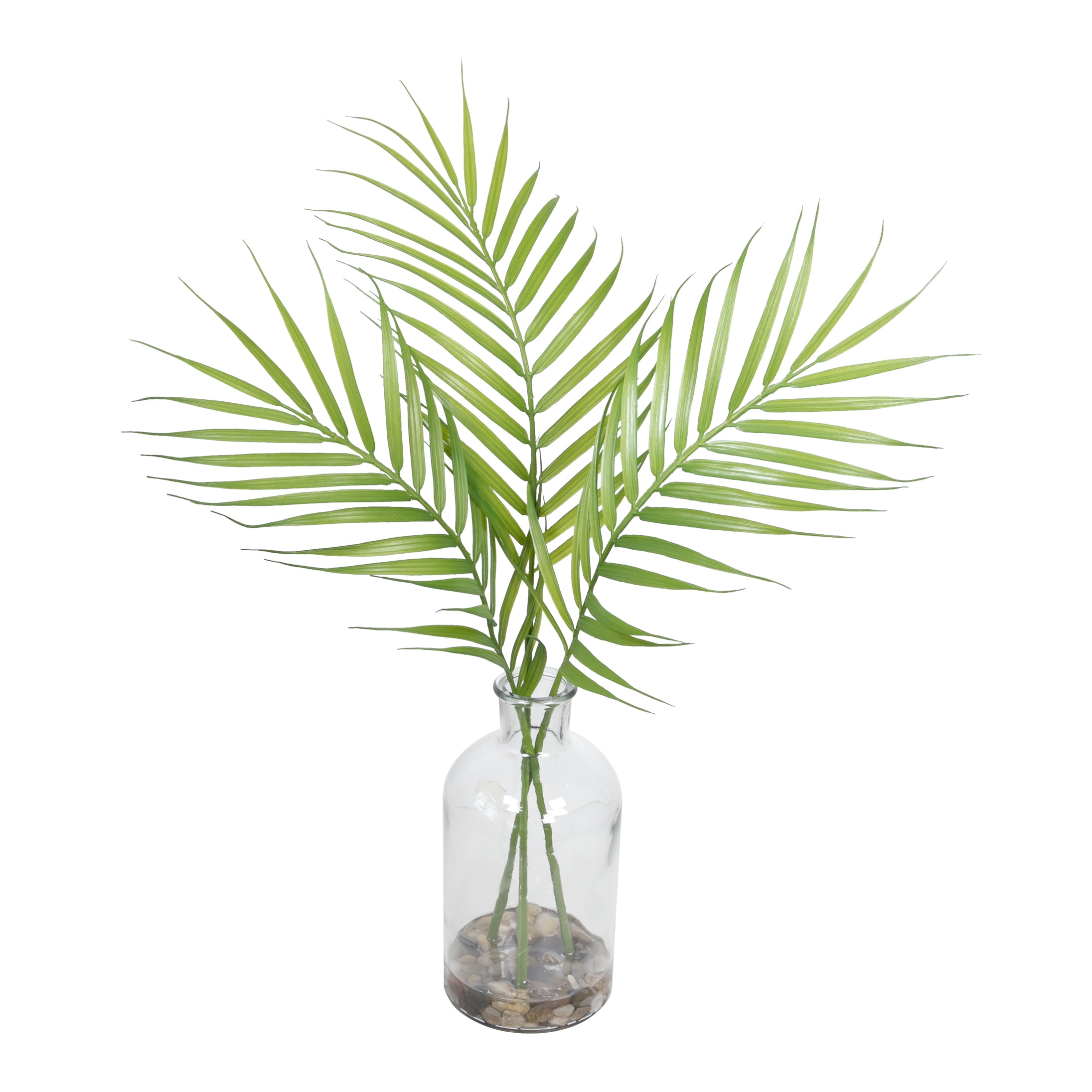 18inch Artificial Palm Leaf Greenery Plant in Glass Vase, Green, for