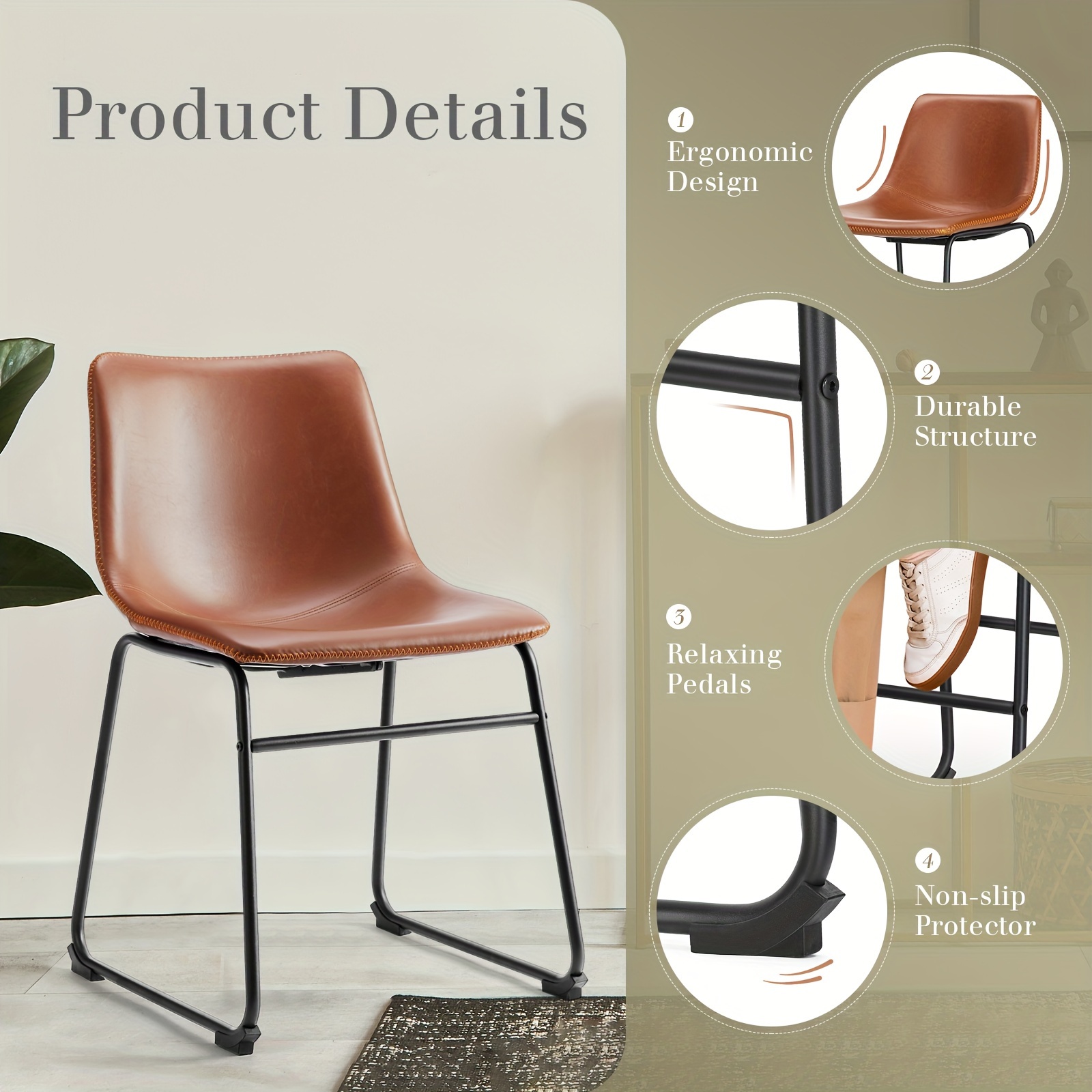 18 inch Bar Stools Set of 2, Modern Counter Height Bar Stools, Faux